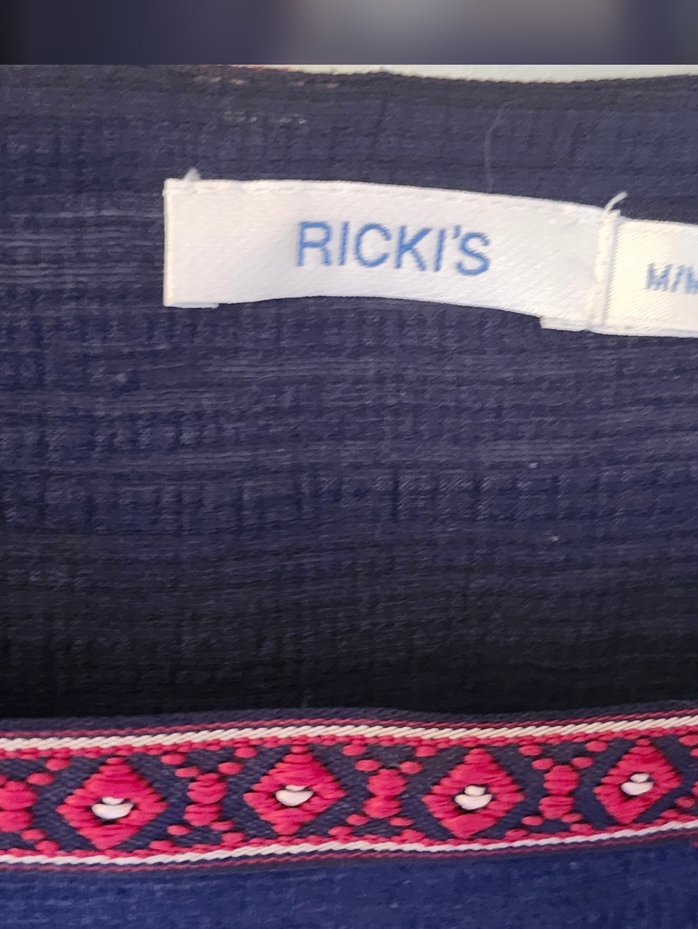 Ricki's Navy Top with Pink Embroidery - Picture 4 of 5